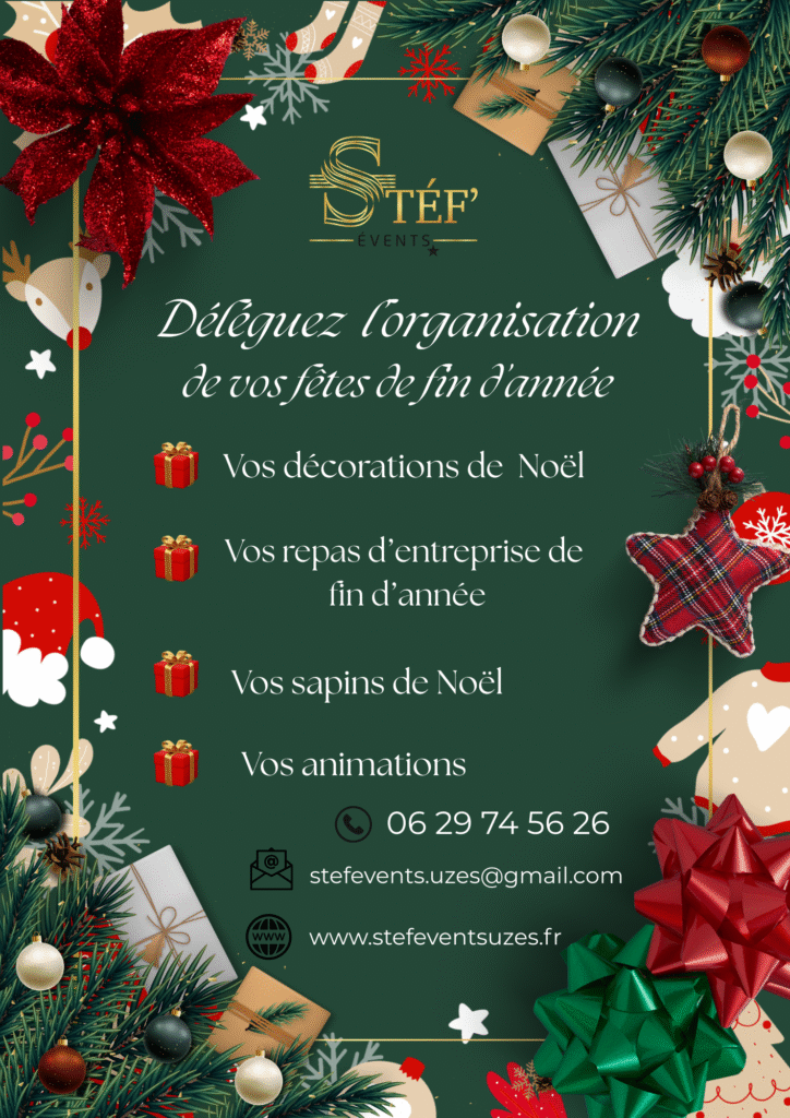 stéf Events uzes fêtes de fin d'année, repas d'entreprise, animations de fin d'année, sapin de noël repas des ainés organisatrice évènementielle
